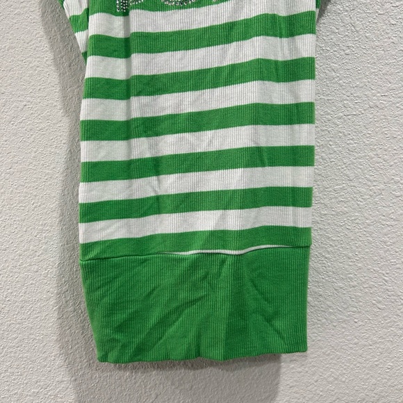 Bebe Green and White Studded Logo Rib Knit Top sz Medium - Picture 4 of 8